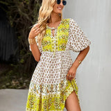 Robe Courte Imprimée à Col V