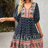 Robe Courte Imprimée à Col V