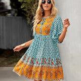 Robe Courte Imprimée à Col V