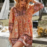 Robe Courte Imprimée à Manches Longues