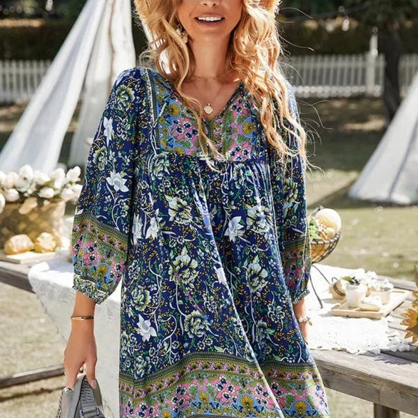 Robe Courte Imprimée à Manches Longues