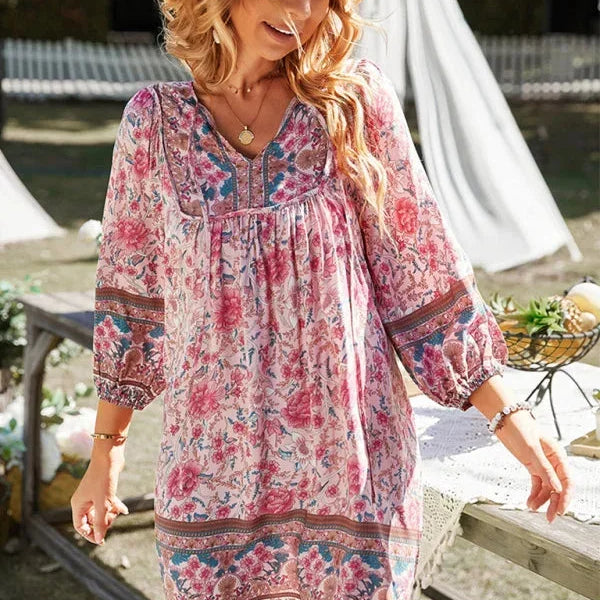 Robe Courte Imprimée à Manches Longues