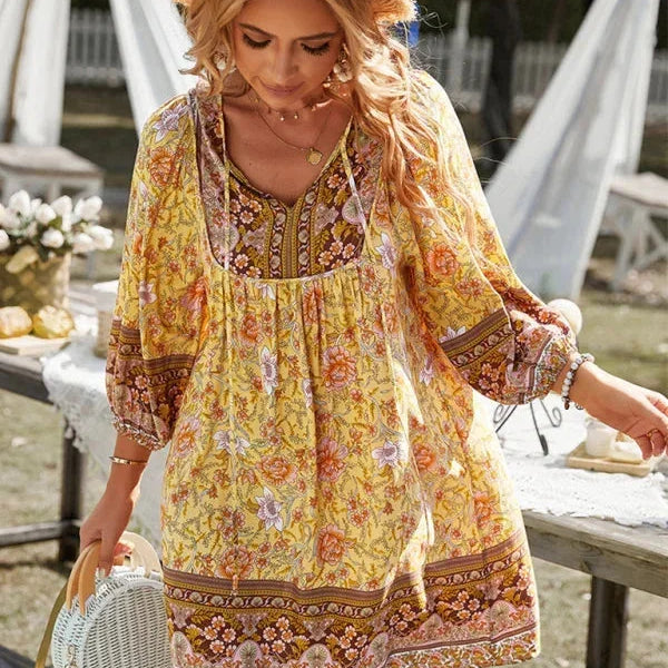 Robe Courte Imprimée à Manches Longues