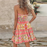 Robe Courte Fleurie à Col Montant