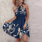 Robe Courte Fleurie à Col Montant