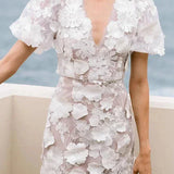 Robe Courte Fleurie à Manches Bouffantes