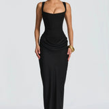 Robe Longue Ajustée à Bretelles