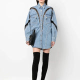 Robe Chemise Courte en Denim à Fermeture Zippée