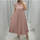 Robe Midi Plissée à Manches Courtes
