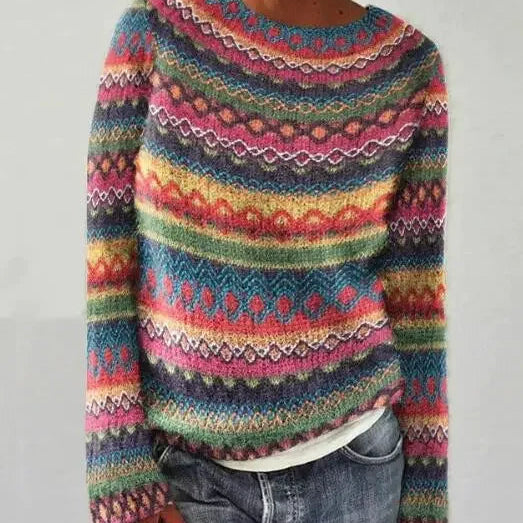 Pull femme en maille Fair Isle col bateau