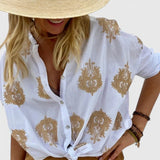 Chemise Imprimée à Motifs Végétaux et Manches Longues