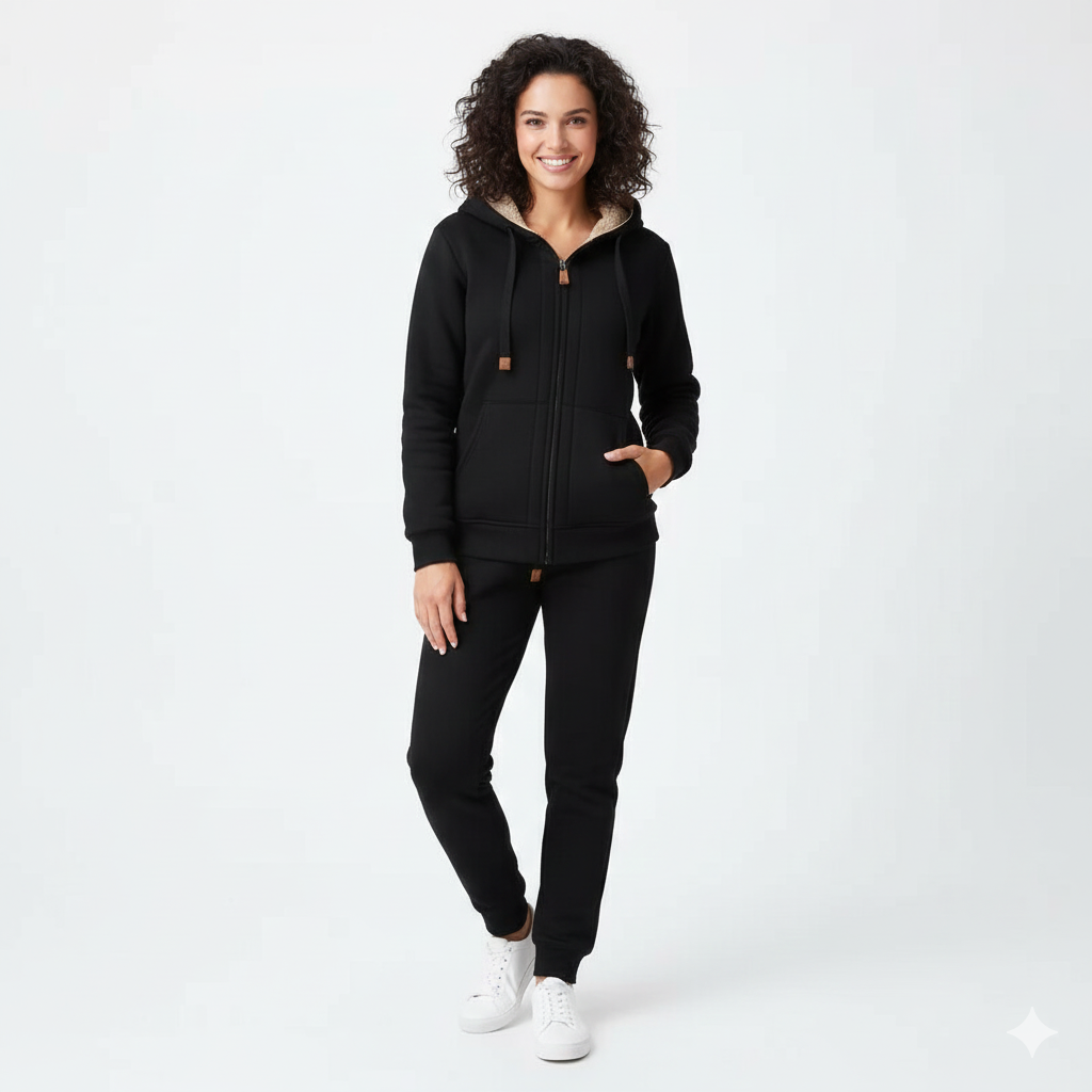 Ensemble Jogging Femme Capuche Zip Coupe Confort Style Casual