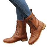 Bottines Vintage à Lacets et Fermeture Zippée