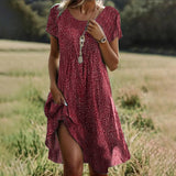 Robe midi femme imprimée col V coupe ample