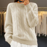 Pull femme en laine torsadé col rond