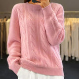 Pull femme en laine torsadé col rond