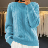 Pull femme en laine torsadé col rond