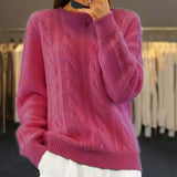 Pull femme en laine torsadé col rond