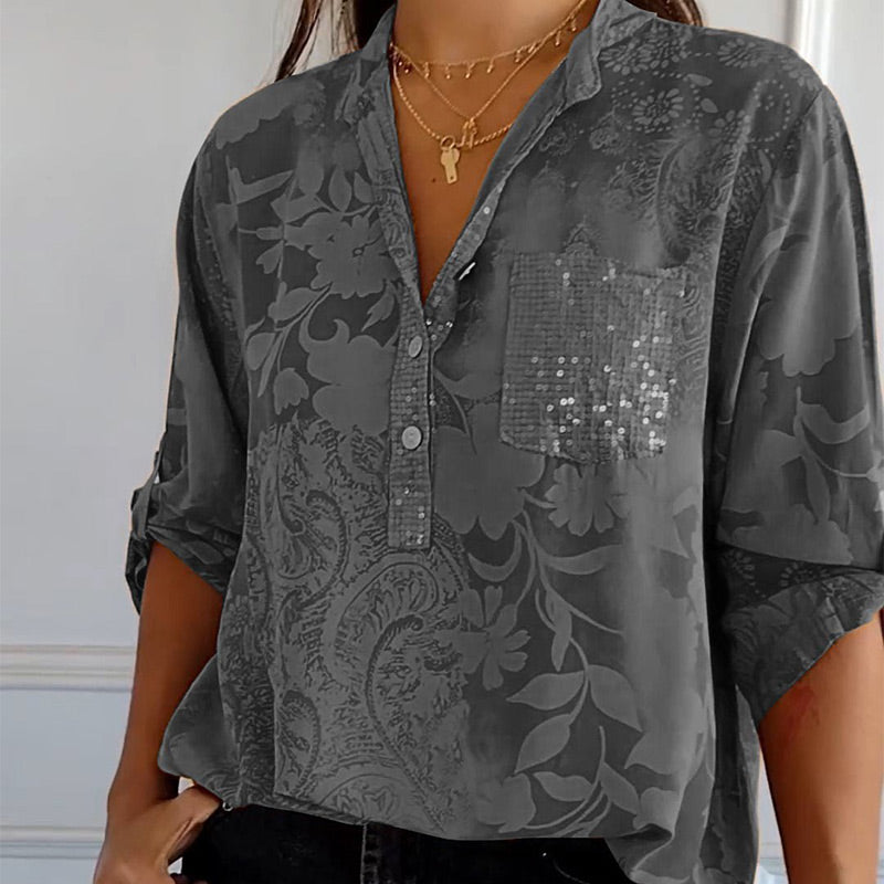 Chemise Satin Fluide Motif Élégant Coupe Décontractée