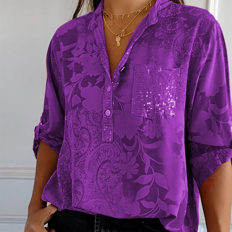 Chemise Satin Fluide Motif Élégant Coupe Décontractée