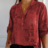 Chemise Satin Fluide Motif Élégant Coupe Décontractée