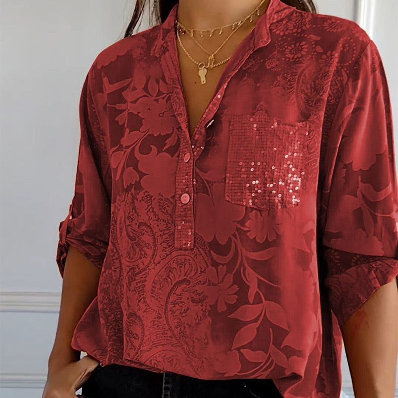 Chemise Satin Fluide Motif Élégant Coupe Décontractée