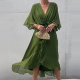 Robe Longue Cache Cœur Fluide Ceinture Élégance Chic