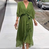 Robe Longue Cache Cœur Fluide Ceinture Élégance Chic