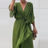 Robe Longue Cache Cœur Fluide Ceinture Élégance Chic