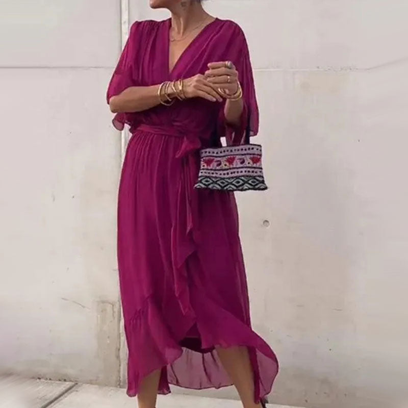 Robe Longue Cache Cœur Fluide Ceinture Élégance Chic