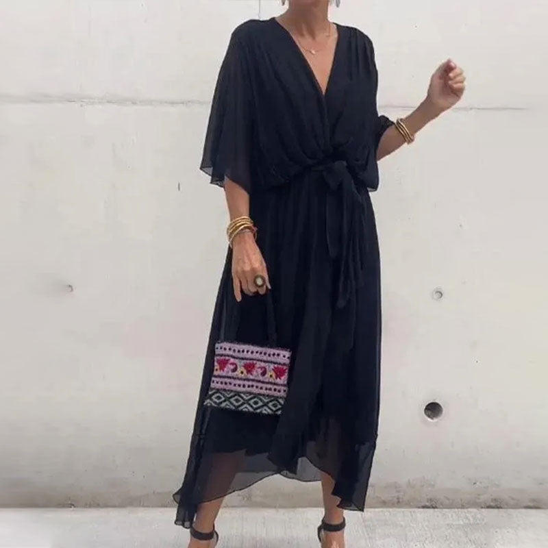 Robe Longue Cache Cœur Fluide Ceinture Élégance Chic