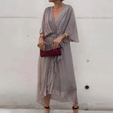 Robe Longue Cache Cœur Fluide Ceinture Élégance Chic