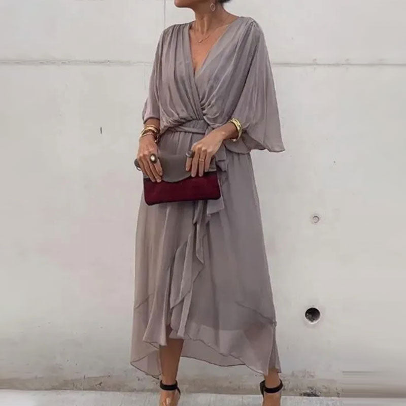 Robe Longue Cache Cœur Fluide Ceinture Élégance Chic