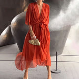 Robe Longue Cache Cœur Fluide Ceinture Élégance Chic