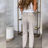 Pantalon élégant taille haute coupe ajustée chic