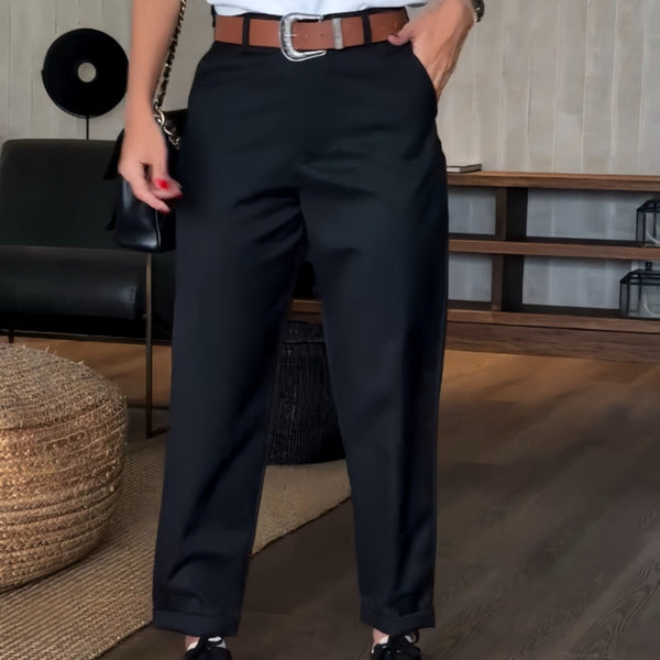 Pantalon Tailleur Rayé Coupe Droite Élégance Chic