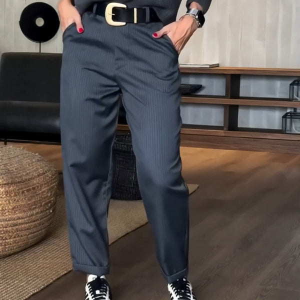 Pantalon Tailleur Rayé Coupe Droite Élégance Chic