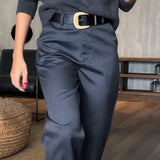 Pantalon Tailleur Rayé Coupe Droite Élégance Chic