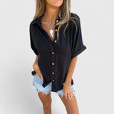 Chemise Ample Boutonnée à Manches Retroussées