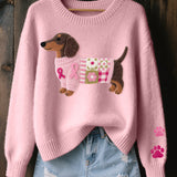 Pull Femme Chien Motif Brodé Décontracté