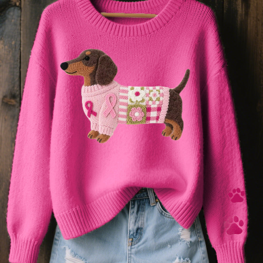 Pull Femme Chien Motif Brodé Décontracté