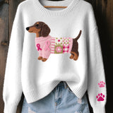 Pull Femme Chien Motif Brodé Décontracté