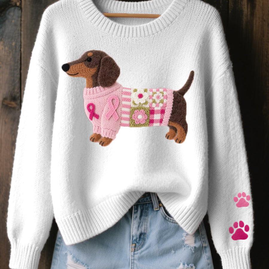 Pull Femme Chien Motif Brodé Décontracté