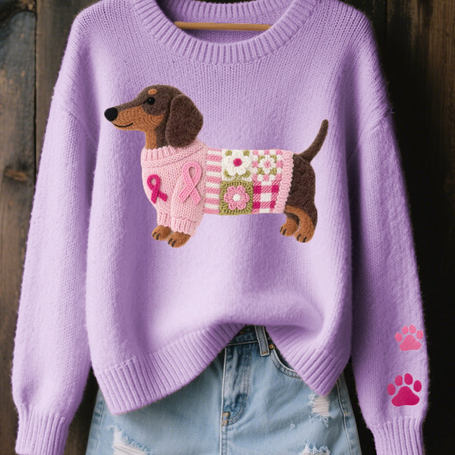 Pull Femme Chien Motif Brodé Décontracté