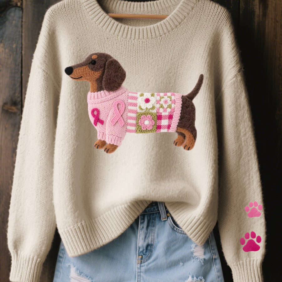 Pull Femme Chien Motif Brodé Décontracté