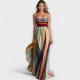 Robe Longue Femme Bustier à Rayures Multicolores