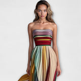 Robe Longue Femme Bustier à Rayures Multicolores