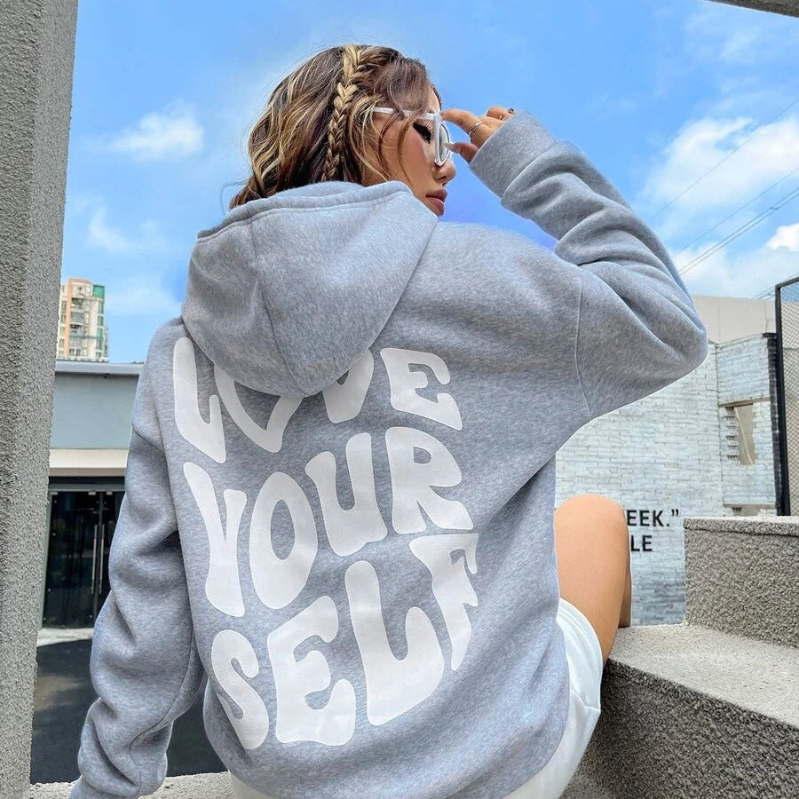 Hoodie Oversize Femme 'Love Yourself' Sweat Imprimé Streetwear