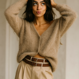 Pull Femme Oversize Col V Doux Élégant