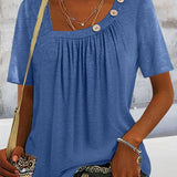 T Shirt Plissé Boutons Épaule Coupe Fluide Confort Chic